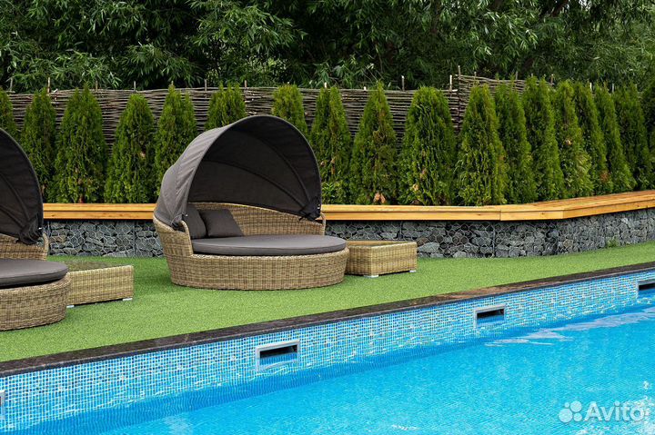 Кровать плетеная круглая из иск. ротанга