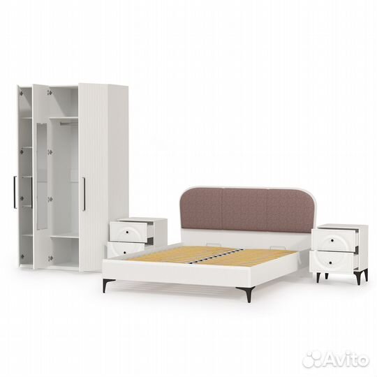 Спальня Валенсия № 34 кровать 1600 с мягкой спинкой, цвет белый шагрень