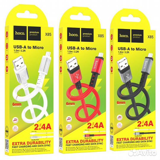 Кабель Hoco X85 Micro USB 1M, 2.4А, black