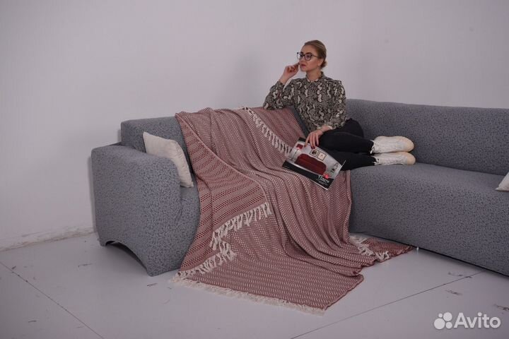 Плед-покрывало с бахромой хлопковый Venera 145х200