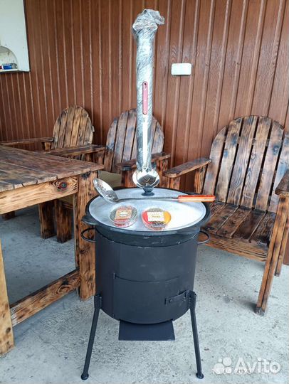 Казан узбекский + усиленная печь с дымоходом 3 мм