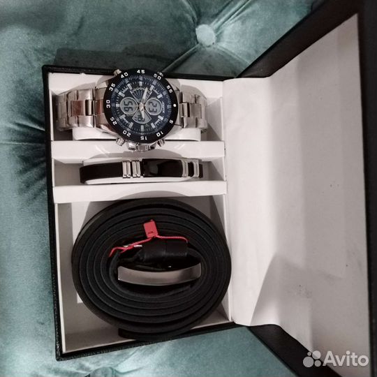 Набор часы, ремень нат. кожа, браслет