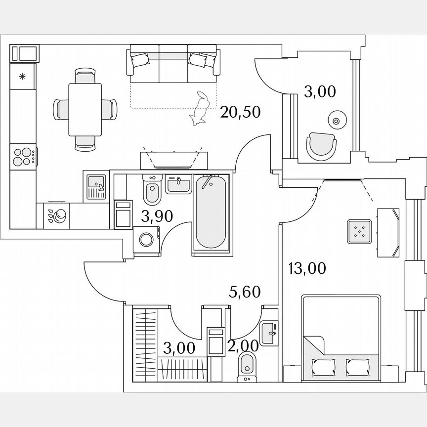 1-к. квартира, 49,5 м², 7/13 эт.
