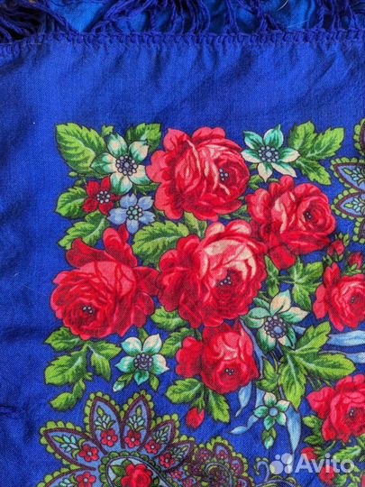 Павлопасадский шерстяной платок 90*90 СССР синий