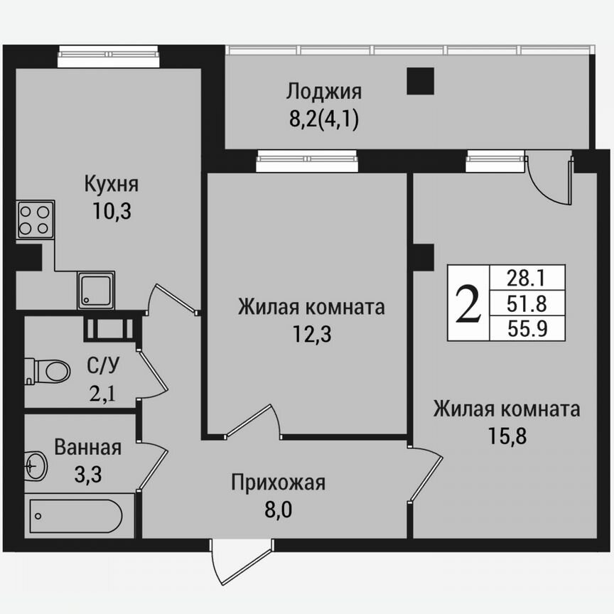 2-к. квартира, 59,9 м², 9/15 эт.