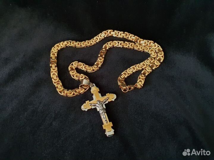 Мужская цепь с крестом нержавеющая сталь