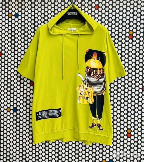 Футболка с капюшоном и принтом размеры до 64