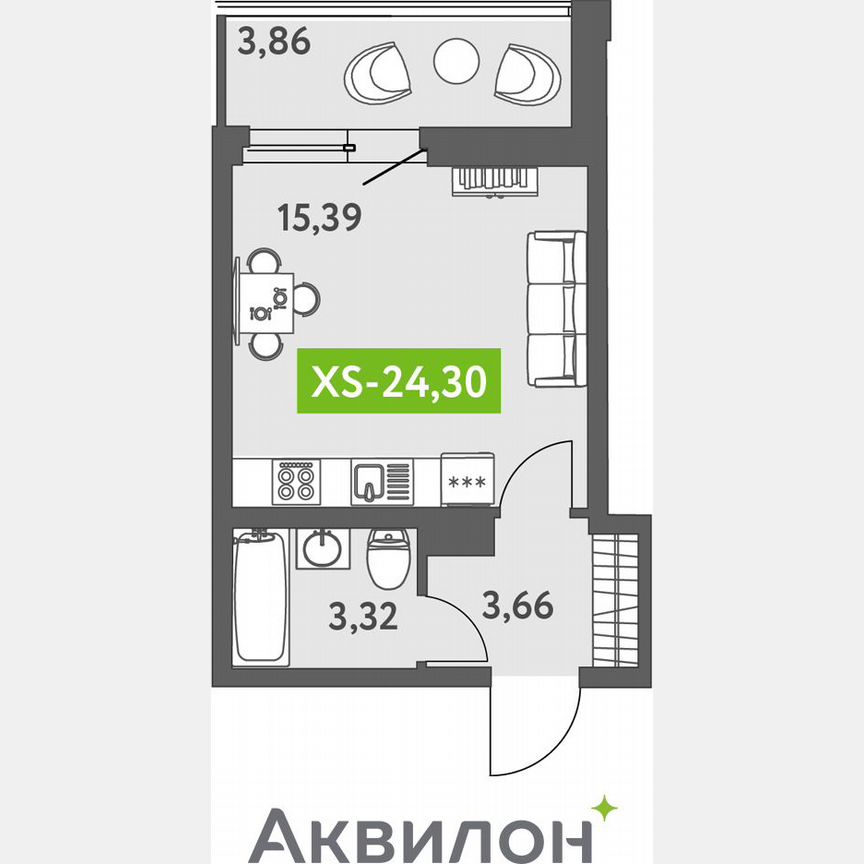 Квартира-студия, 25,1 м², 12/13 эт.