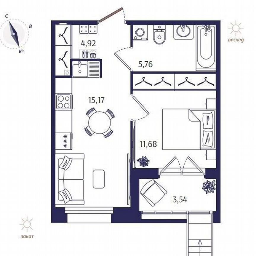 1-к. квартира, 39,3 м², 1/4 эт.