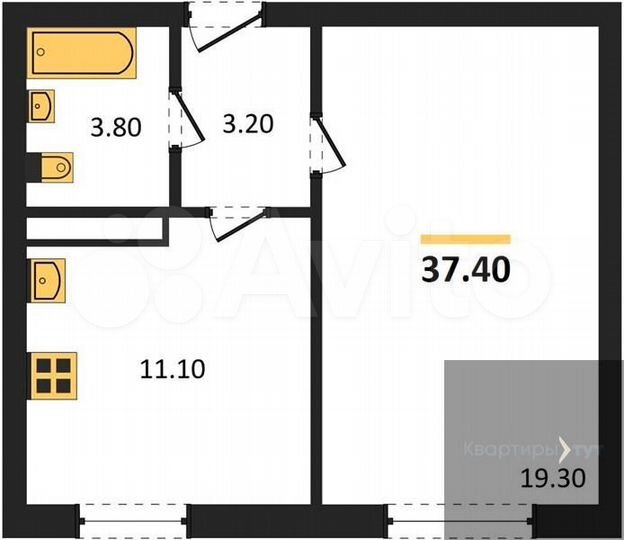1-к. квартира, 37,4 м², 1/7 эт.