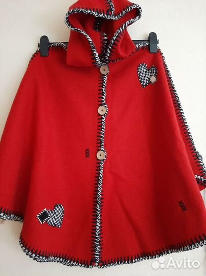 Пончо красное шерсть