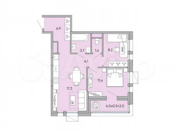 2-к. квартира, 55 м², 7/18 эт.