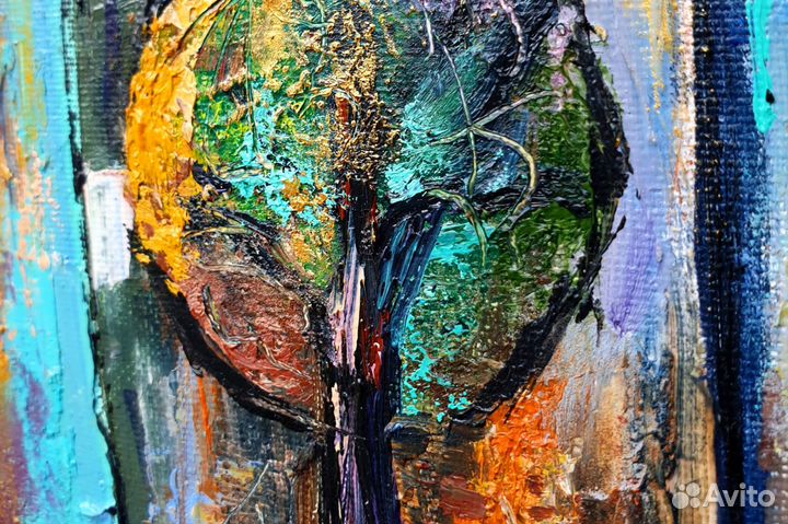 Картина Ангел и город маслом на заказ холс40х40 см