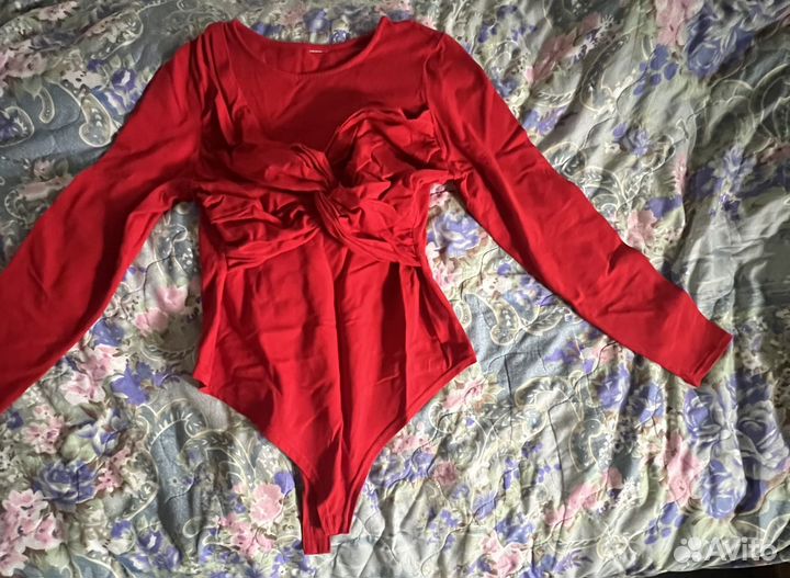 Боди красное. Принтуха. Размер XXL