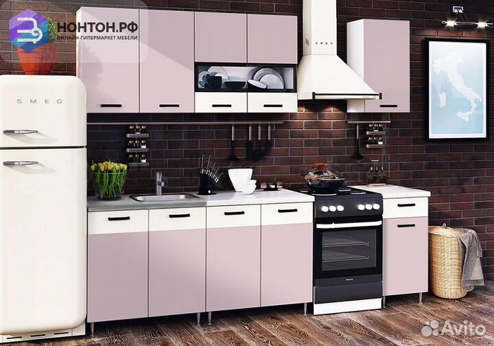 Кухня Рио 2.0 м розовый / бежевый