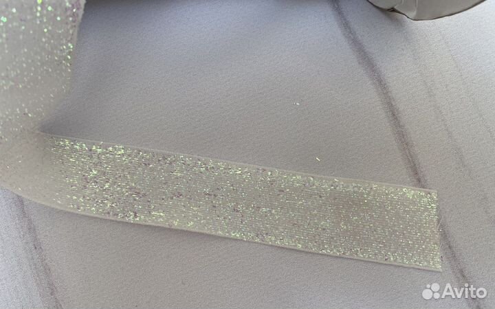 Бархатная лента белая с люрексом 2.5 см