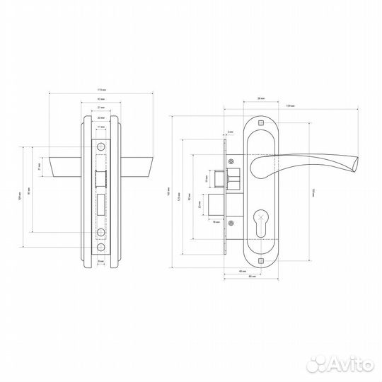 Замок врезной стандарт 132-50 ав с ручкой, бронза