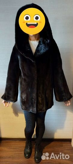 Шуба норковая BlackGlama с капюшоном и поясом 46 р