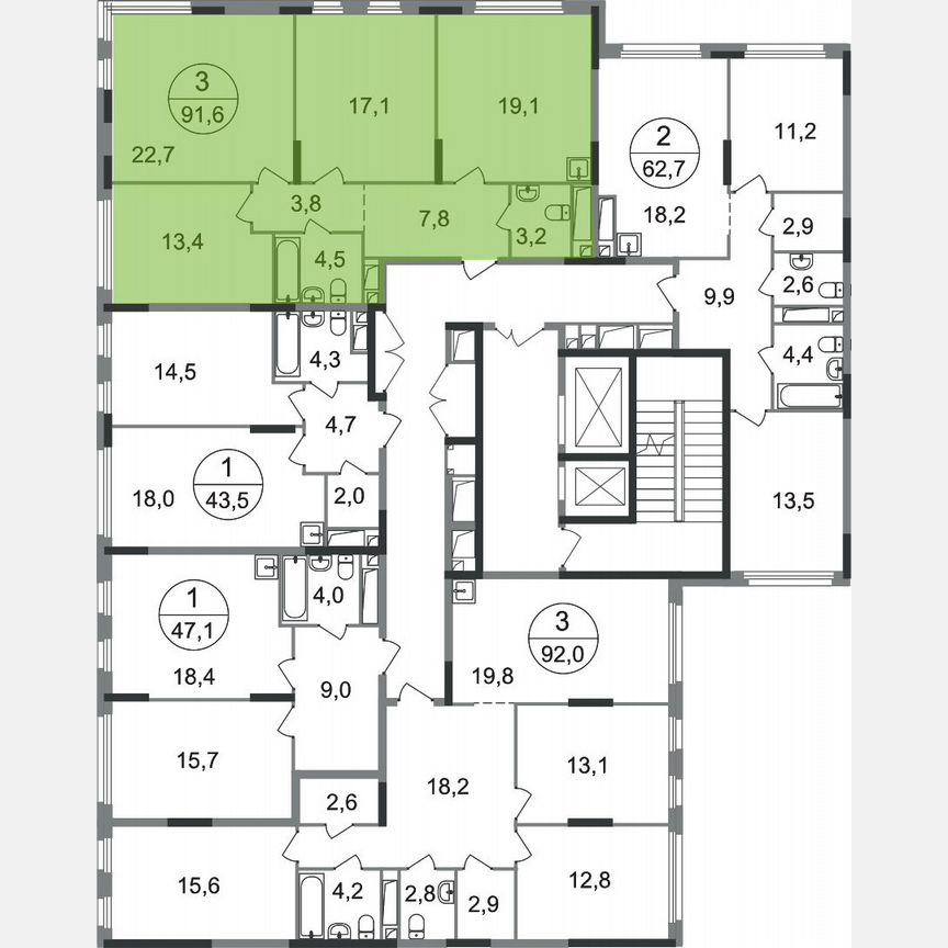 3-к. квартира, 91,6 м², 10/17 эт.