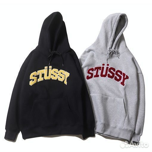 Худи stussy red soft logo серое