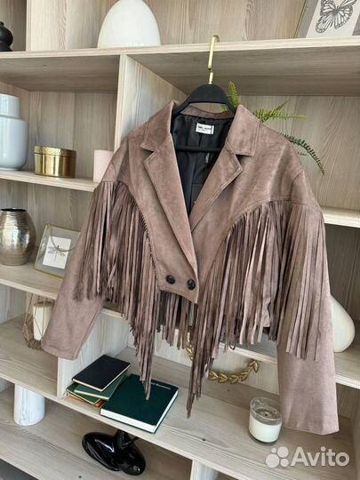 Эффектная замшевая косуха с бахромой YSL S.M.L