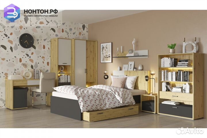 Спальный гарнитур kubo №2 артизан / чёрный / серый