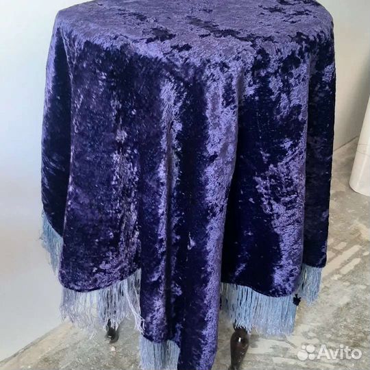 Скатерть синий плюш старинная