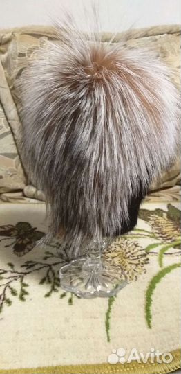 Шапка новая, вязанная норка+мех чернобурки