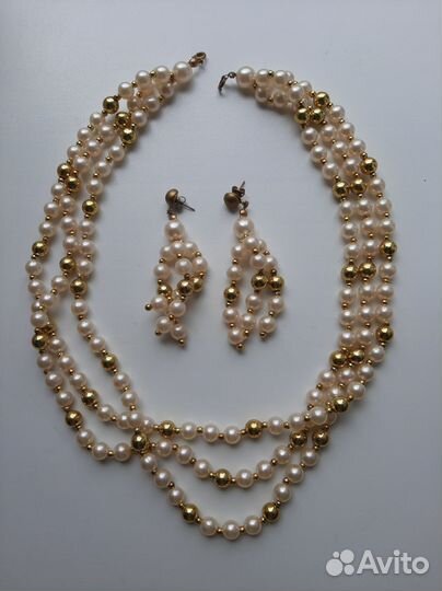 Винтаж ожерелье и серьги искусственный жемчуг
