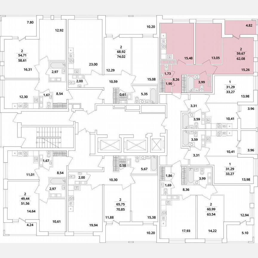 2-к. квартира, 62,1 м², 17/18 эт.