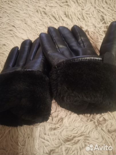 Мужские кожаные перчатки зимние с мехом