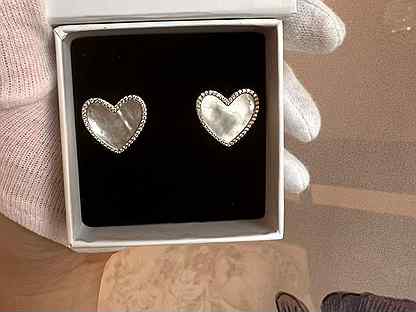 Серебряные серьги с перлам. и фианитами «сердце»
