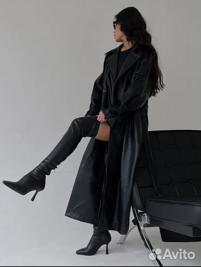Плащ оверсайз тренчток кожанный