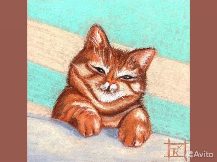 Котенок, картина 21х21, пастель