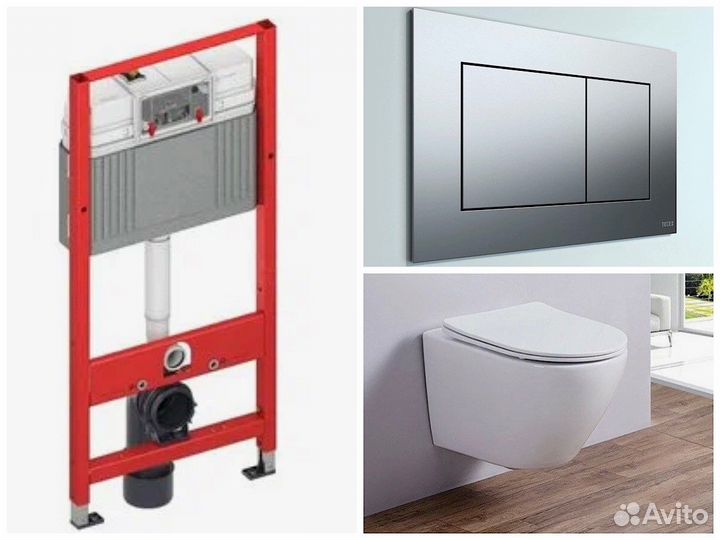 Инсталляция Тесе с кнопкой хром и унитаз подвесной