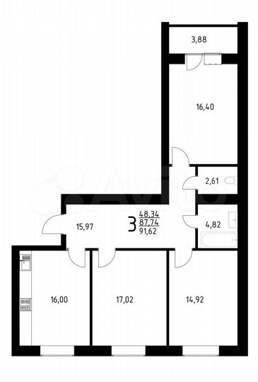 3-к. квартира, 87,7 м², 2/10 эт.