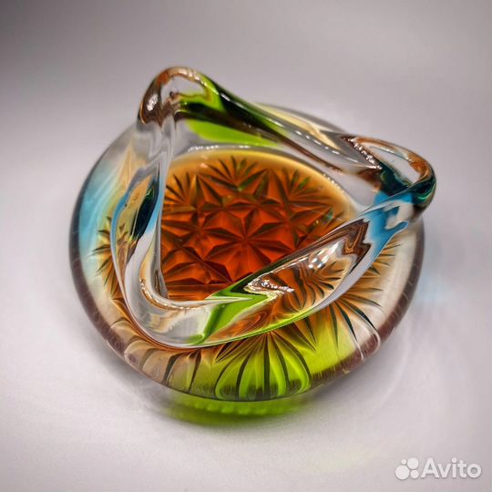 Винтажная пепельница - конфетница цветное стекло