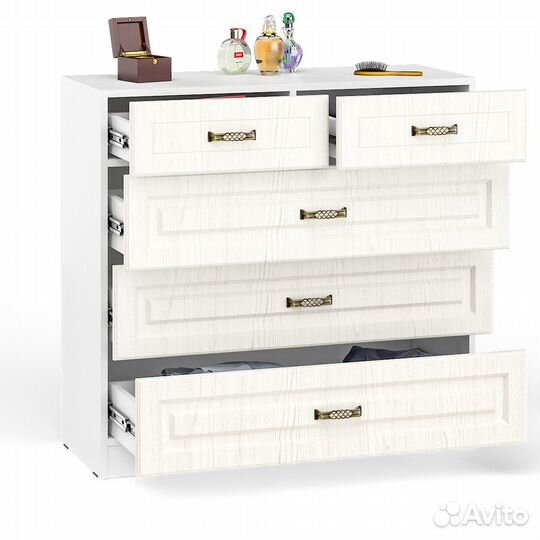 Ливерпуль Комод 10.103, цвет ясень ваниль/белый, шхгхв 100,1х41,3х95,3 см