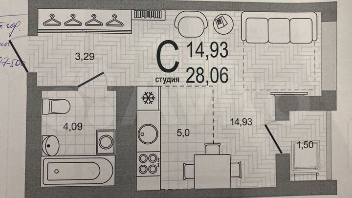 Квартира-студия, 28,1 м², 5/22 эт.