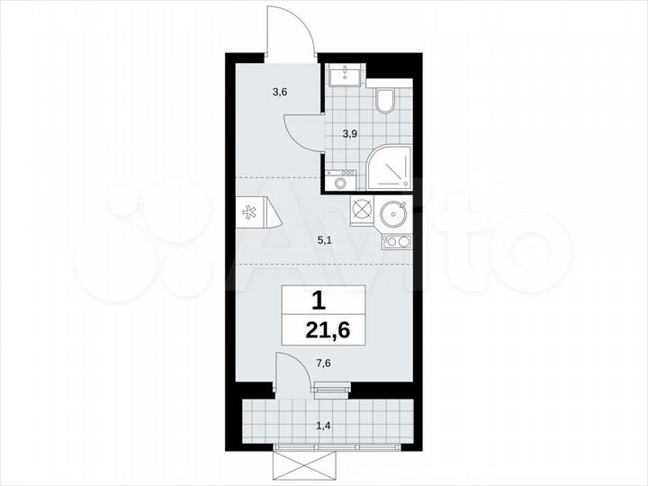 Квартира-студия, 21,6 м², 19/19 эт.