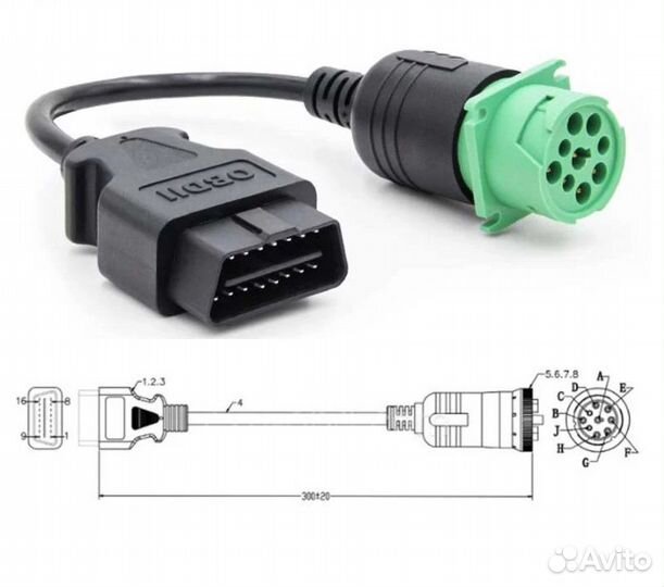 Диагностический кабель OBD2 для Cummins Deutsch 9