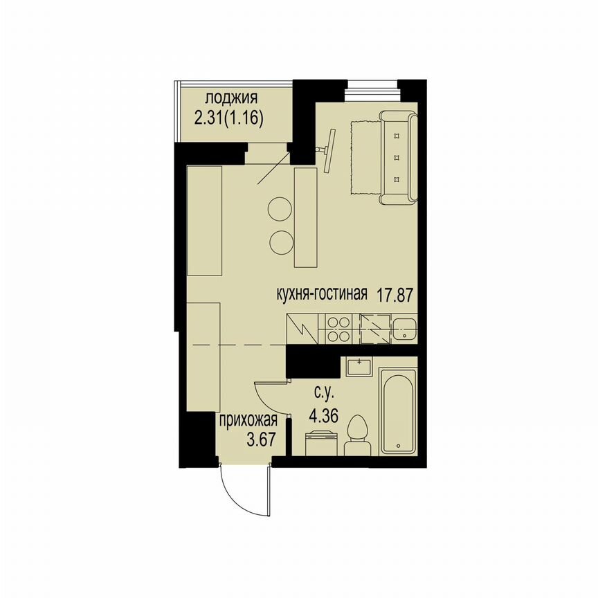 Квартира-студия, 27,1 м², 4/12 эт.