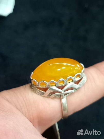 Кольцо серебро СССР янтарь