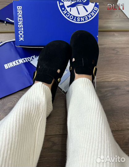 Тапочки birkenstock натуральная замша черные