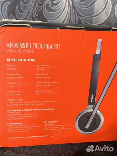 Bluetooth гарнитура mpow m5