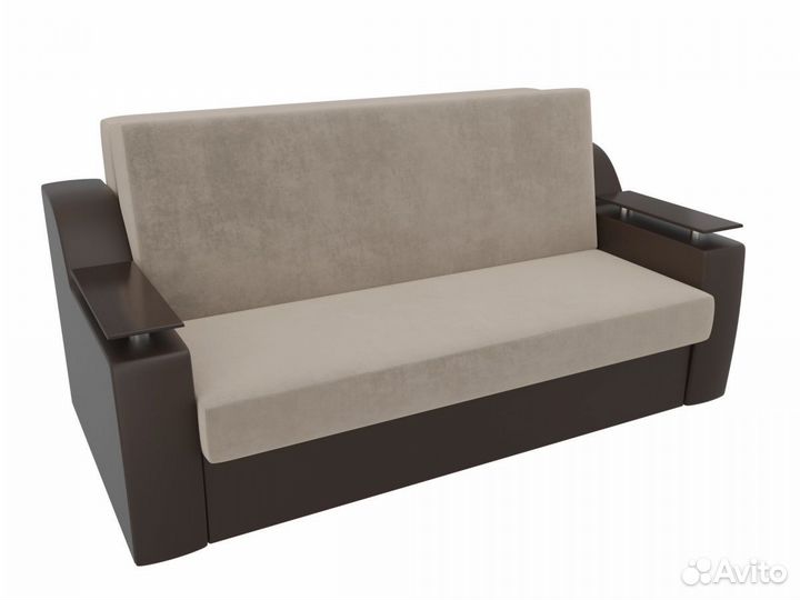 Диван прямой аккордеон Сенатор 140, велюр, бежевый, коричневый