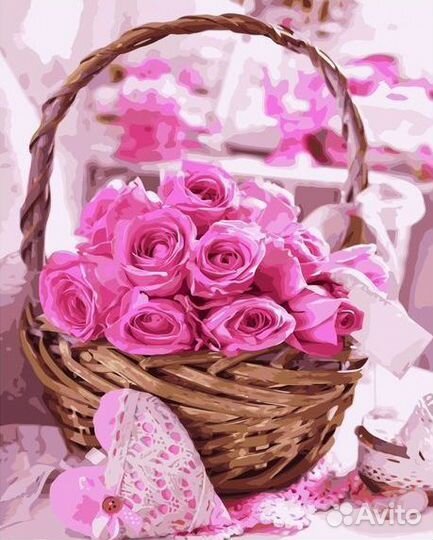 Картина по номерам - Корзина роз, 40см х 50см