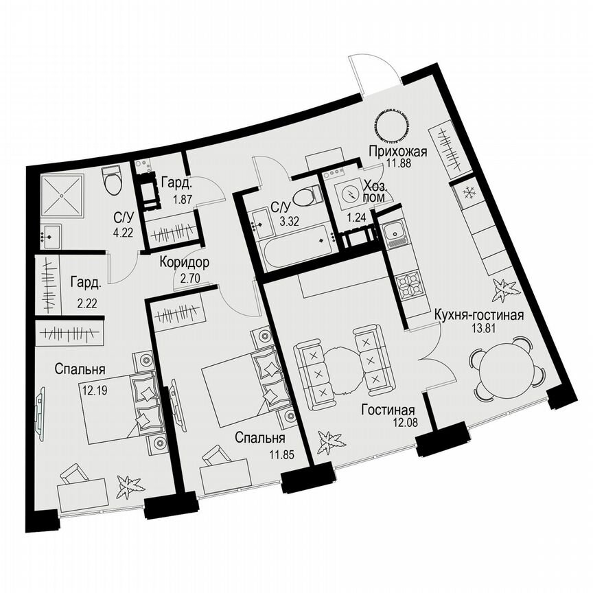 3-к. квартира, 77,4 м², 3/6 эт.