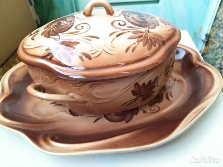 Утятница / гусятница керамическая с тарелкой