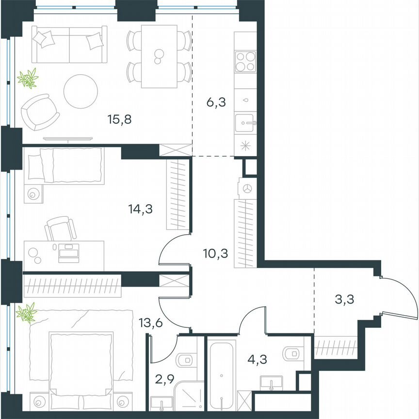 3-к. квартира, 70,8 м², 27/64 эт.